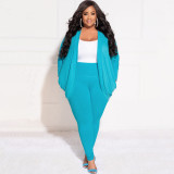 EVE Plus Size Solid Color Cardigan And Bottoming Pants 2 Piece Pant NNWF-7757