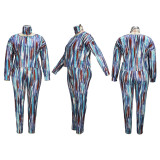 EVE Plus Size Printed Long Sleeve Two Piece Pants Set With Mask XHSY-19493