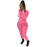 EVE Letter Print Solid Hooded Sweatshirt And Pant Sport 2 Piece Set YIM-284