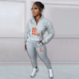 EVE Letter Print Plush Pullover Casual Sport Two Piece Set NYF-8130