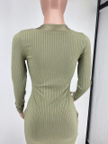 EVE Solid Color Single-breasted Skinny Midi Dress YH-5281