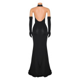 EVE Sexy Backless Hollow Out Halter Maxi Dress GOSD-6808