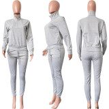 EVE Solid Long Sleeve Sweatshirt And Pant Sport Two Piece Set HMS-5561