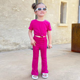 EVE Kids Girls Solid Color T Shirt And Flare Pant Two Piece Set GMYF-Y6168