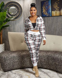 EVE Plus Size Plaid Zipper Fashion Casual Two Piece Set HM-6627