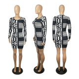 EVE Plus Size Print Long Sleeve Mini Dresses YIY-7226