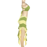 EVE Slash Shoulder Neck Crop Tops And Irregular Skirt 2 Piece Set DLSF-21449