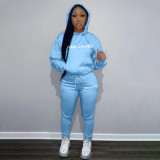 EVE Casual Solid Letter Print Hooded Sweatshirts And Sport Pant 2 Piece Set QKYF-71317