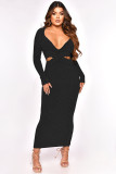 EVE Deep V Neck Hollow Out Slim Maxi Dress ME-8251