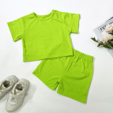 EVE Kids Solid Color Short Sleeve T Shirt And Short 2 Piece Set GMYF-Y6050