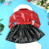EVE Kids Girls PU Leather Color Blocking Dress GMYF-D0004