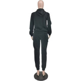 EVE Casual Solid Color Hooded Sweatshirt Sports Two Piece Pants Set WAF-77515