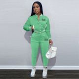 EVE Pink Letter Print Single-breasted Baseball Jacket And Pant Two Piece Set YIM-289
