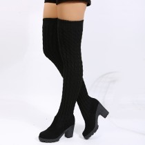 EVE High Heeled Round Toe Square Heeled Knitted Long Boots TWZX-169-111