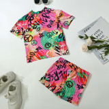 EVE Kids Girls Casual Print Short Sleeve Loose 2 Piece Set GMYF-Y6055