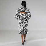 EVE Leopard Print Tube Tops Dress And Pullover Two Piece Set YF-10344