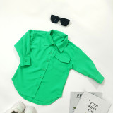EVE Kids Girls Solid Color Casual Lapel Shirt GMYF-Y0083