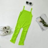 EVE Kids Girls Solid Color Sling Ruched Jumpsuit GMYF-Y6101