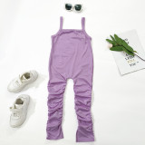 EVE Kids Girls Solid Color Sling Ruched Jumpsuit GMYF-Y6101
