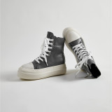 EVE Fashion PU Leather Side Zipper Lace-up High-top Canvas Shoes ZPTX-5310P