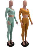 EVE Solid Color Low Collar Tops And Skinny Pant Two Piece Set OY-6393