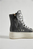 EVE Fashion PU Leather Side Zipper Lace-up High-top Canvas Shoes ZPTX-5310P