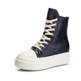 EVE Fashion PU Leather Side Zipper Lace-up High-top Canvas Shoes ZPTX-5310P