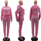 EVE Solid Color Hooded Sweatshirt And Pant Sport Two Piece Set HM-6629