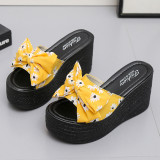 Bow Tie Thick Sole Fashion Slope Heel Slippers TWZX-888