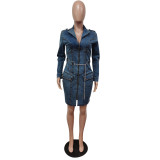 EVE Fashion Denim Zipper Slim Mini Dress MEM-88465