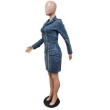 EVE Fashion Denim Zipper Slim Mini Dress MEM-88465