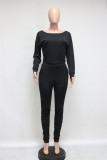 EVE Solid Color Long Sleeve Tops And Ruched Pant Two Piece Set ME-Q657
