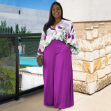EVE Plus Size Print Shirt And Wide Leg Pant Two Piece Set NNWF-7761