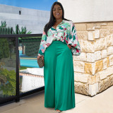 EVE Plus Size Print Shirt And Wide Leg Pant Two Piece Set NNWF-7761