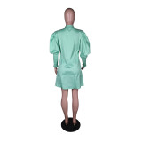 EVE Solid Lantern Sleeve Loose Shirt Dress YM-9299