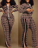 EVE Plus Size Print Color Contrast Slim Two Piece Pant Set NY-2613