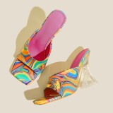EVE Fashion Square Head High Heel Colorful Slippers TWZX-8806