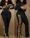 EVE Plus Size Print Color Contrast Slim Two Piece Pant Set NY-2613