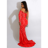 EVE Sexy One Shoulder Hot Drilling Split Dress BY-6060