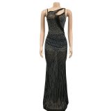 EVE Sexy Mesh Hot Drilling Sleeveless Maxi Dress BY-6075