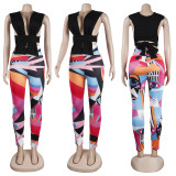 EVE Sexy Printed Wrap Chest Bandage Two Piece Pants Sets FSXF-F358