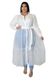 EVE Plus Size Chiffon Mesh Splicing Long Shirt Dress OSM2-5298B