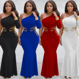 EVE Solid Hot Drilling One Shoulder Sleeve Maxi Dress BY-6101