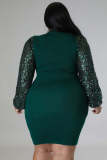 EVE Plus Size Sequin Sleeve Patchwork Midi Dress OSM2-5297