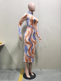EVE High-Neck Painted Split Long Dress OD-8190