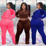 EVE Plus Size Solid Color Velvet Hooded Pants Two Piece Set YD-8675