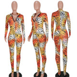 EVE Casual Tiger Print V-neck Jumpsuit YD-6102