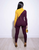 EVE Plus Size Fashion Color Blocking Zipper Slim Jumpsuit AMLF-3043