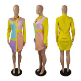 EVE Plus Size Fashion Print Long Sleeve Shirt Dress YIY-7258