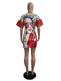 EVE Fashion Print Flare Short Sleeve Mini Dress AWYF-L665
